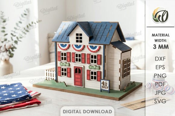 3D 4th of July House Laser Cut Design