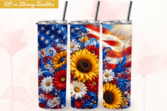 3D 4th of July Sunflowers Tumbler Wrap