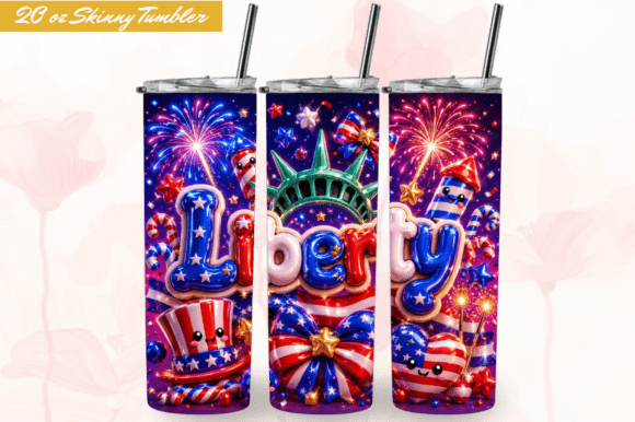 3D 4th of July Usa 20oz Tumbler Wrap PNG