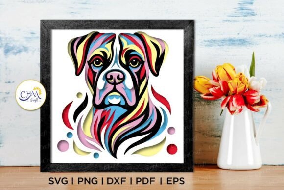 3D Boxer Dog Shadow Box SVG: Elevating Craft with Depth and Dimension