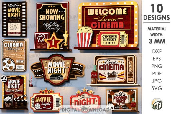 3D Home Cinema Signs Bundle Laser Cut