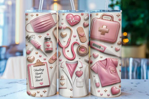 3D Inflated Pink Nurse Tumbler Wrap PNG