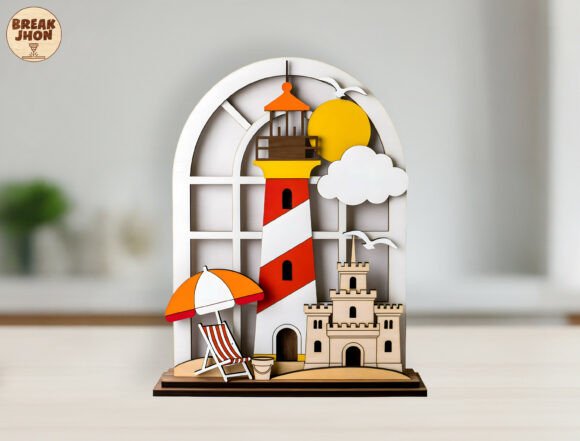 3D Layered Lighthouse Beach Scene SVG: A Coastal Craft for Every Creator