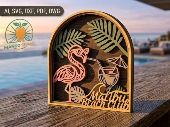 3D Malibu Beach Club Layered SVG Stand