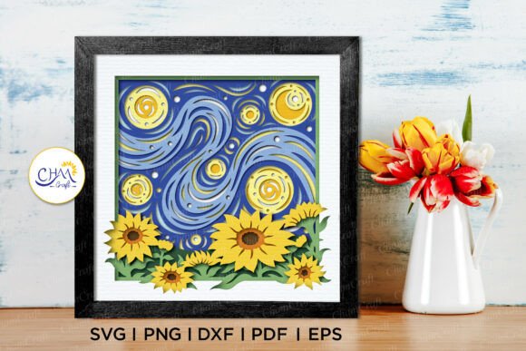 3D Starry Night Sunflower Shadow Box SVG: A Guide to Layered Art
