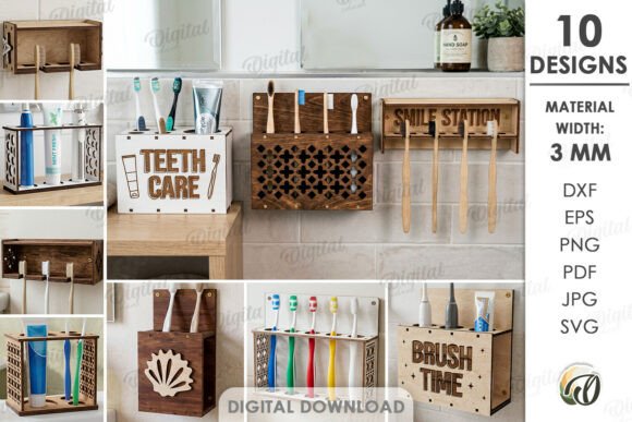 3D Toothbrush Holders Bundle Laser Cut