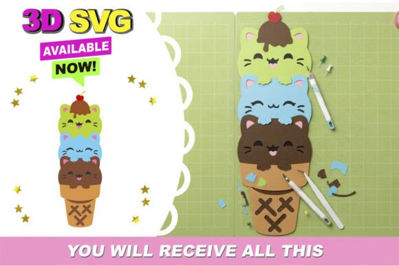 Adorable 3D Ice Cream Cats SVG for Creative Crafting