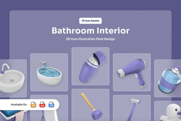 Bathroom Interior 3D Icon Set