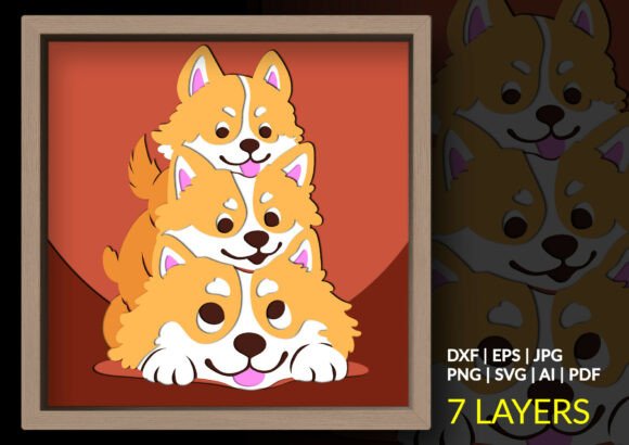 Cute Corgi Dog Pile 3D Shadow Box SVG: A Layered Design for Joyful Creations