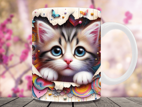 Cute Kitten Peeking 3D Effect Mug Wrap: Elevating Your Sublimation Projects