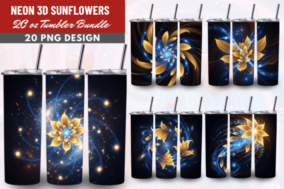 Neon 3D Sunflowers Tumbler Wrap Bundle