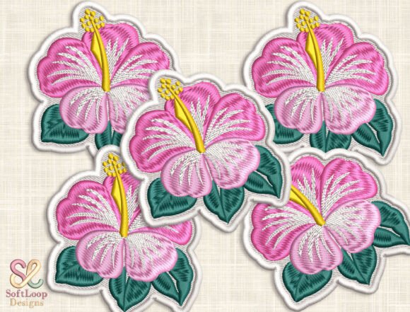 PINK HIBISCUS Patch Embroidery Design: A Tropical Touch for Creative Personalization